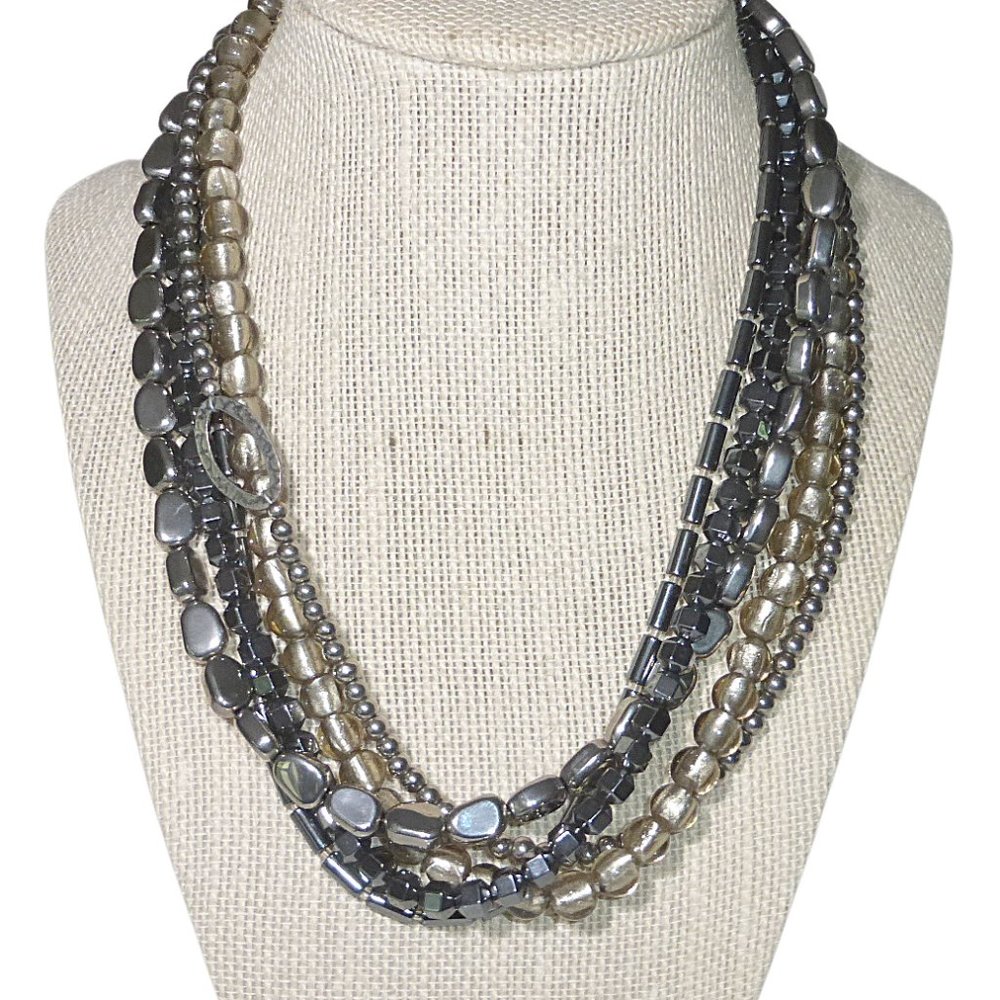Silpada N1936 Multi Strand Hematite Hailstone Necklace .925 Sterling Silver